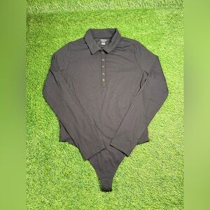 American Eagle Black Long Sleeve Polo Collar Button Bodysuit Size XL NWT